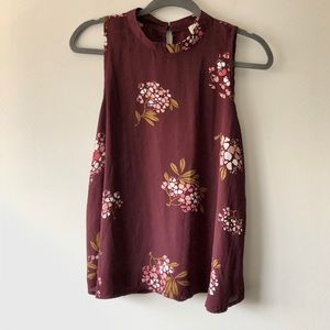 LOFT Outlet Burgundy Floral Sleeveless Top Medium